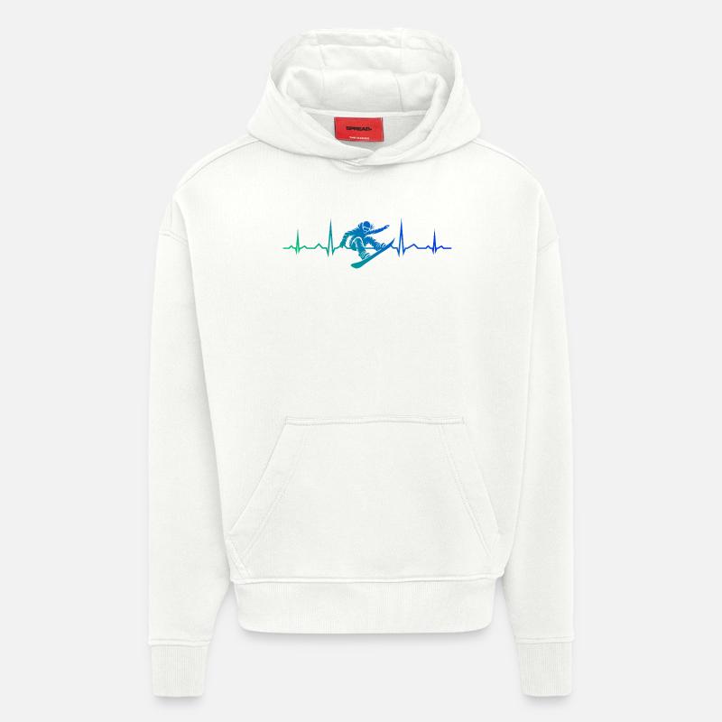 Illustration de snowboard pour femmes - Sweat à capuche bio épais oversize fabriqué en UE - OFF WHITE