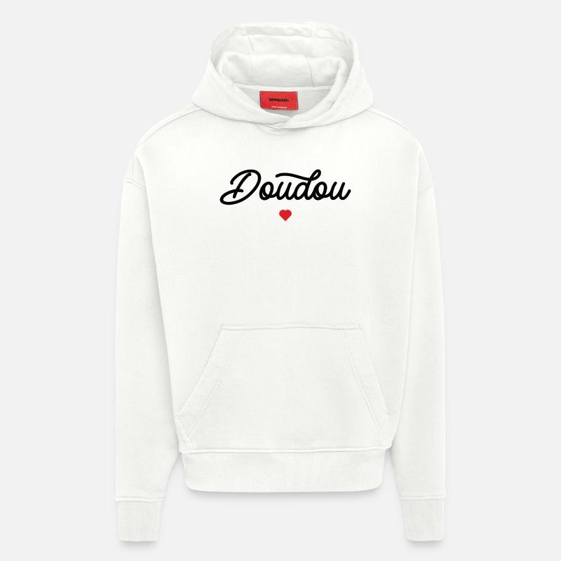 Doudou Coeur Script Noir - Sweat à capuche bio épais oversize fabriqué en UE - OFF WHITE