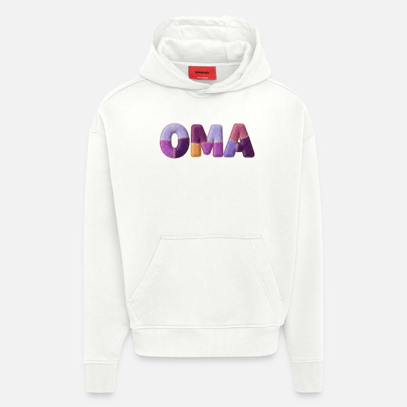 Grand-mère Patchwork Letters : Tendance majeure - Sweat à capuche bio épais oversize fabriqué en UE - OFF WHITE