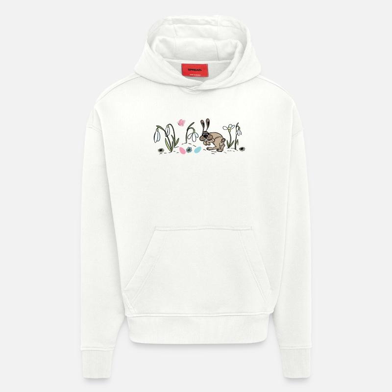 Le lapin de Pâques au printemps - Sweat à capuche bio épais oversize fabriqué en UE - OFF WHITE