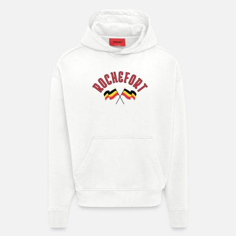 Drapeaux de Rochefort en Belgique - Sweat à capuche bio épais oversize fabriqué en UE - OFF WHITE