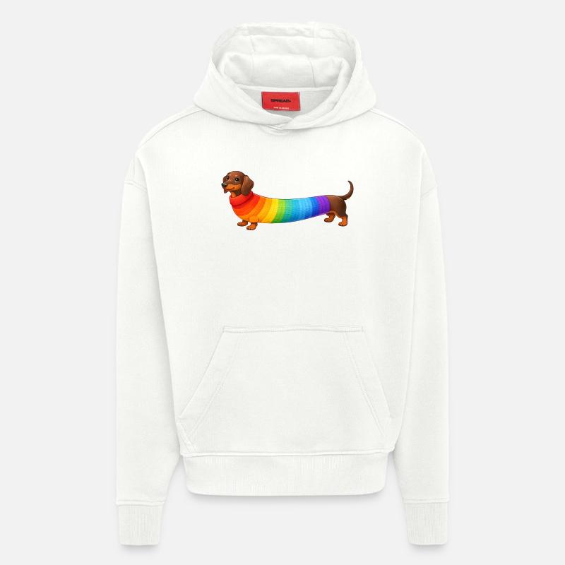 Dackel mit Regenbogen Pullover  - Hoodie- made by SPREAD  - OFF WHITE