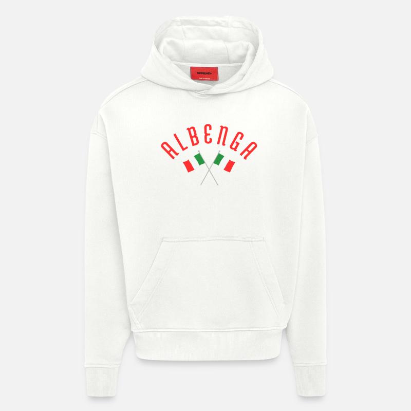 Blason du drapeau italien Albenga - Sweat à capuche bio épais oversize fabriqué en UE - OFF WHITE