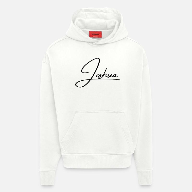 Nom de Josué - Écriture cursive élégante - Sweat à capuche bio épais oversize fabriqué en UE - OFF WHITE