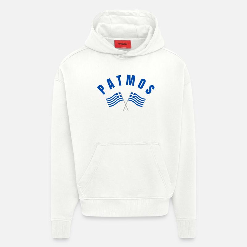 Patmos Croisant les drapeaux grecs - Sweat à capuche bio épais oversize fabriqué en UE - OFF WHITE