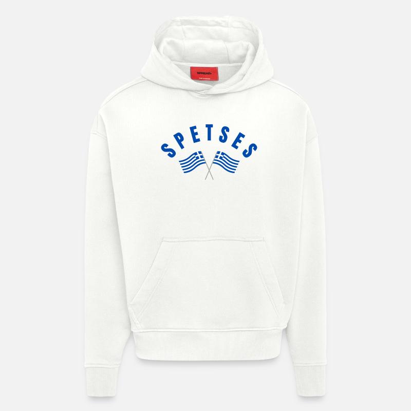 Drapeaux grecs de Spetses - Sweat à capuche bio épais oversize fabriqué en UE - OFF WHITE