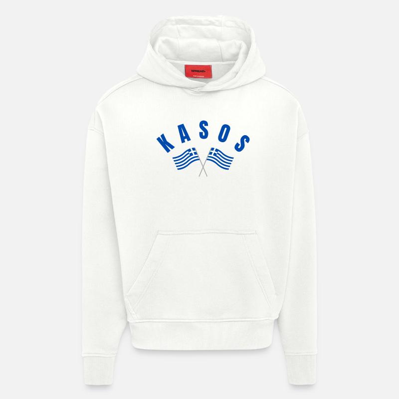 Drapeaux grecs de Kasos croisés - Sweat à capuche bio épais oversize fabriqué en UE - OFF WHITE