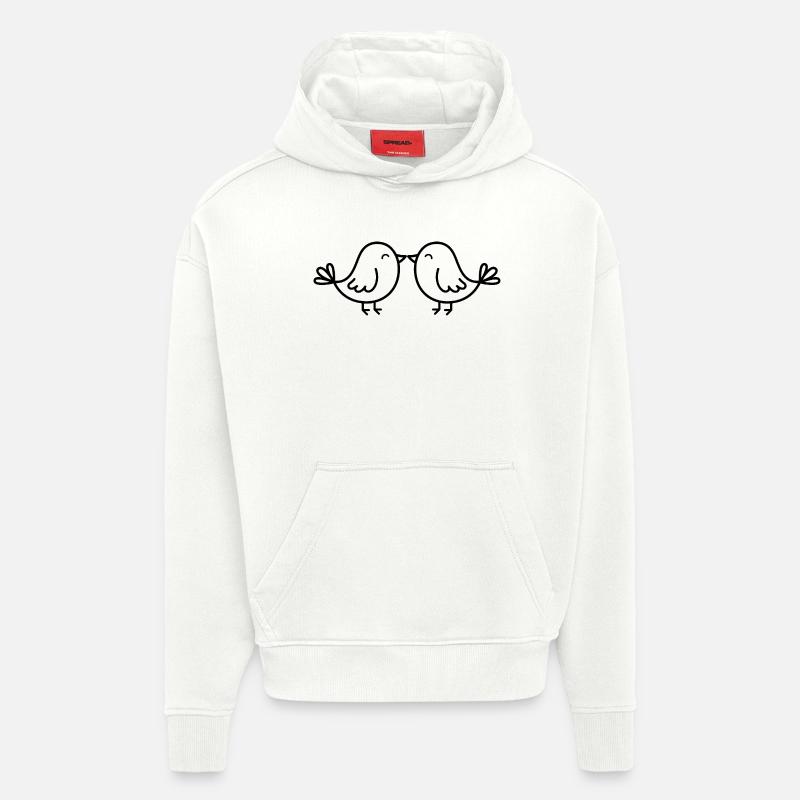 Oiseaux mignons - Sweat à capuche bio épais oversize fabriqué en UE - OFF WHITE
