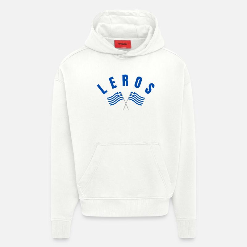 Drapeaux grecs de Leros - Sweat à capuche bio épais oversize fabriqué en UE - OFF WHITE