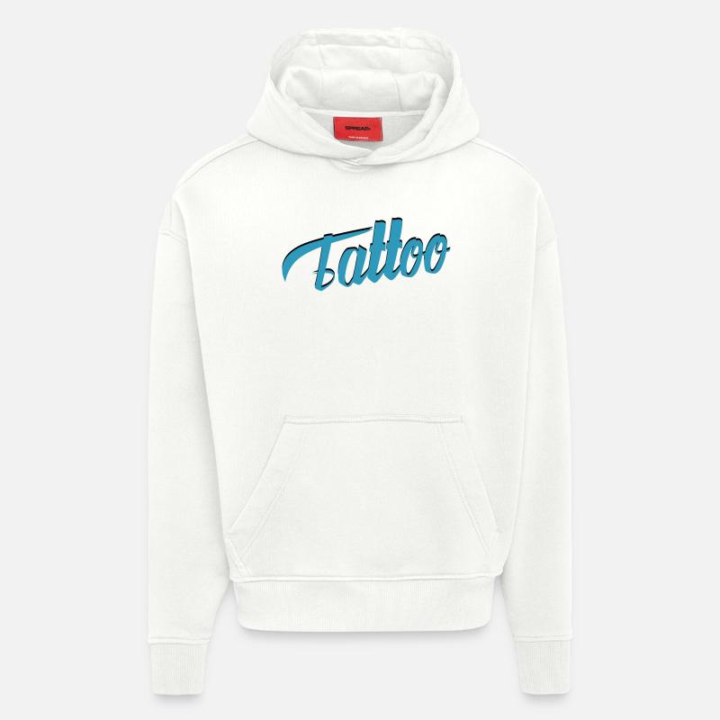 Écriture de tatouage en sarcelle-ci - Sweat à capuche bio épais oversize fabriqué en UE - OFF WHITE