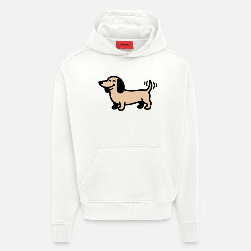 Comic du Chien Teckel Joyeux - Sweat à capuche bio épais oversize fabriqué en UE - OFF WHITE