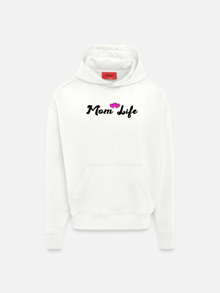 mom_life_heart - Sweat à capuche bio épais oversize fabriqué en UE - OFF WHITE