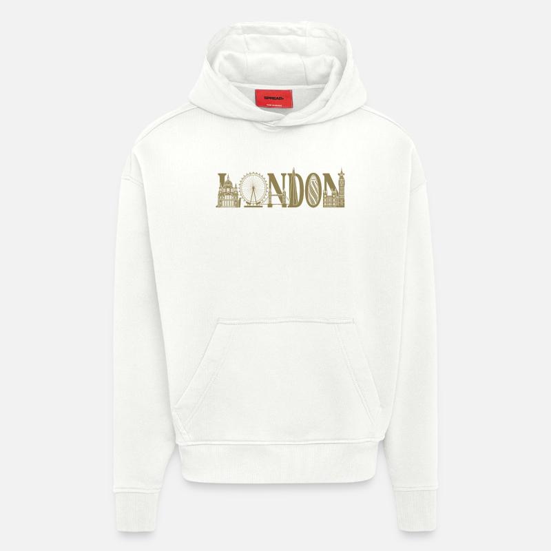 Londres Royaume-Uni, Angleterre Silhouette - Sweat à capuche bio épais oversize fabriqué en UE - OFF WHITE
