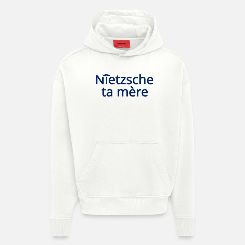Nietzsche ta mère Bleu - Sweat à capuche bio épais oversize fabriqué en UE - OFF WHITE