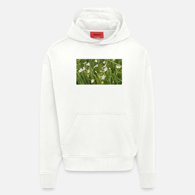 Fleurs blanches de prairie sauvage - Sweat à capuche bio épais oversize fabriqué en UE - OFF WHITE