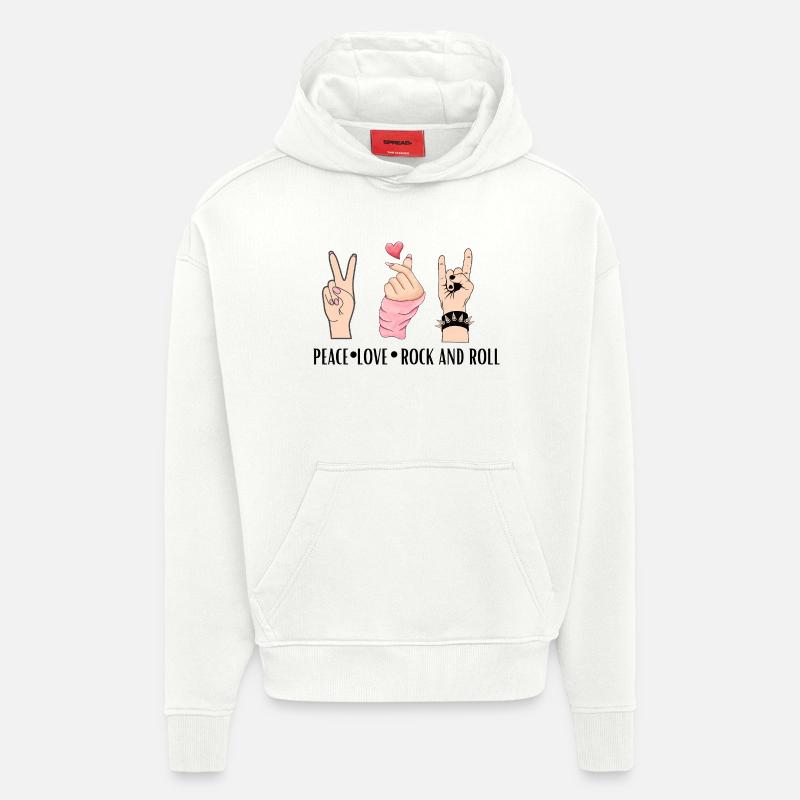 Paix, Amour, Rock And Roll - Sweat à capuche bio épais oversize fabriqué en UE - OFF WHITE