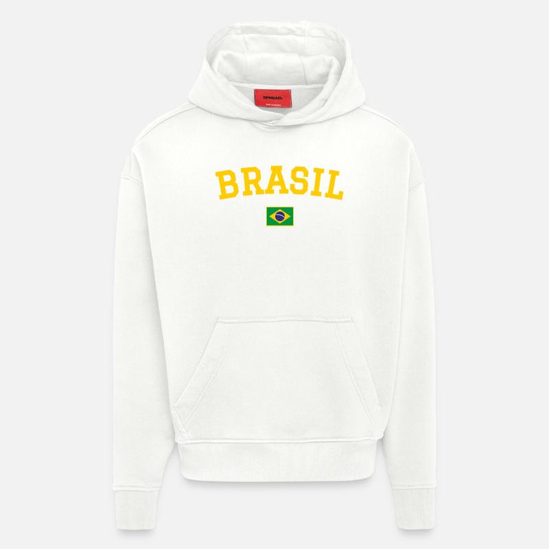 Drapeau du Brésil jaune - Sweat à capuche bio épais oversize fabriqué en UE - OFF WHITE