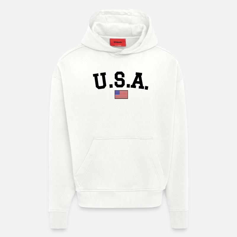 Drapeau américain Noir - Sweat à capuche bio épais oversize fabriqué en UE - OFF WHITE
