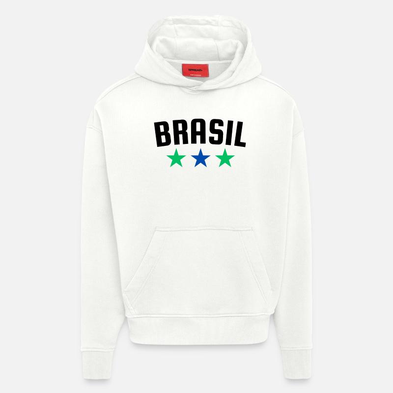 Brésil Trois Étoiles Design - Sweat à capuche bio épais oversize fabriqué en UE - OFF WHITE