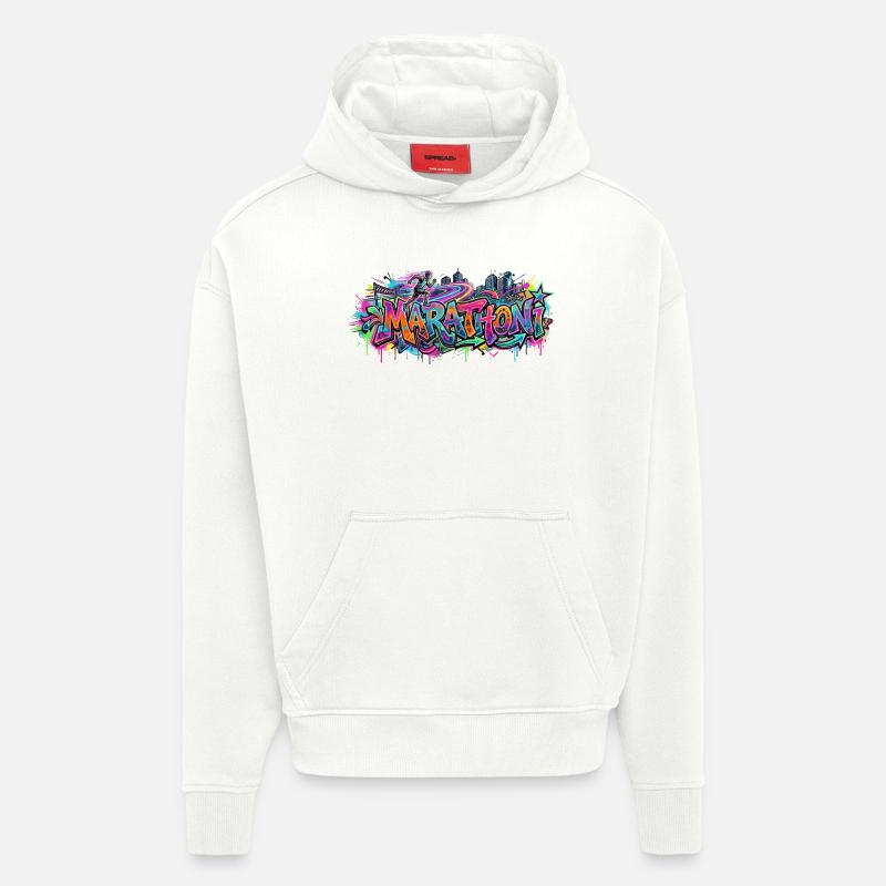 Farbrausch Marathon Graffiti - Sweat à capuche bio épais oversize fabriqué en UE - OFF WHITE