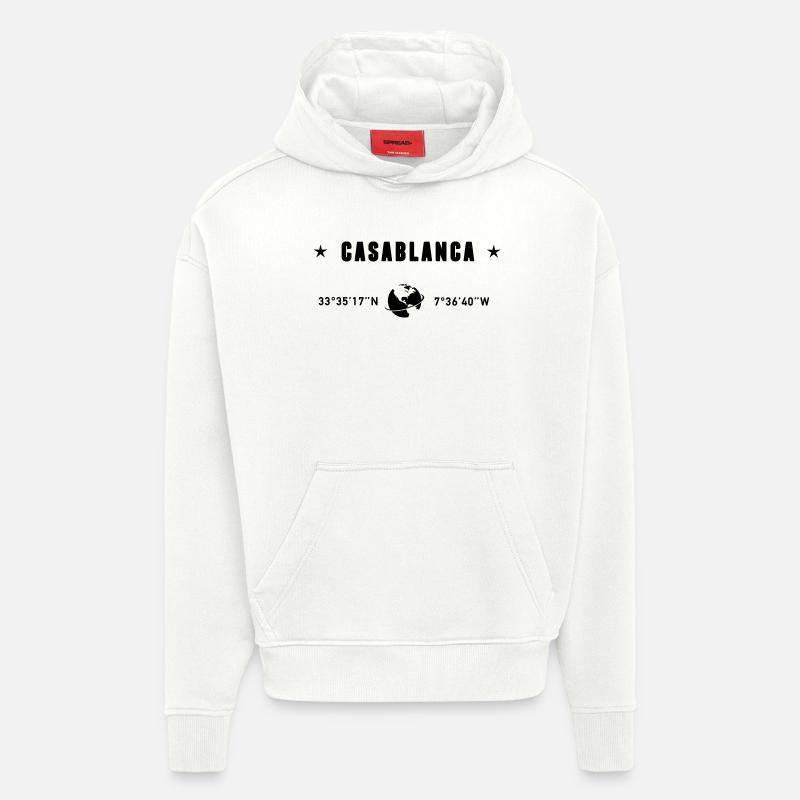 Casablanca Maroc Coordonnées Planète Terre - Sweat à capuche bio épais oversize fabriqué en UE - OFF WHITE