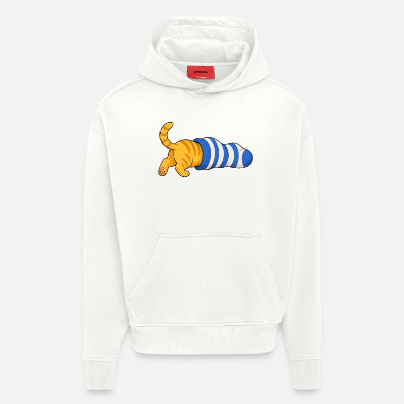 Chat dans la chaussette - Sweat à capuche bio épais oversize fabriqué en UE - OFF WHITE