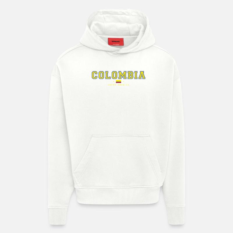 Look drapeau de style Columbia College - Sweat à capuche bio épais oversize fabriqué en UE - OFF WHITE