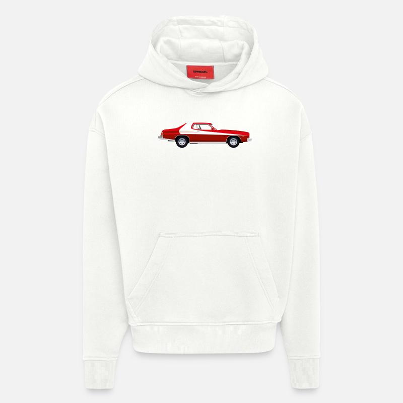 Rød retro amerikansk bil - Heavyweight Oversized Organic hettegenser produsert i EU - OFF WHITE