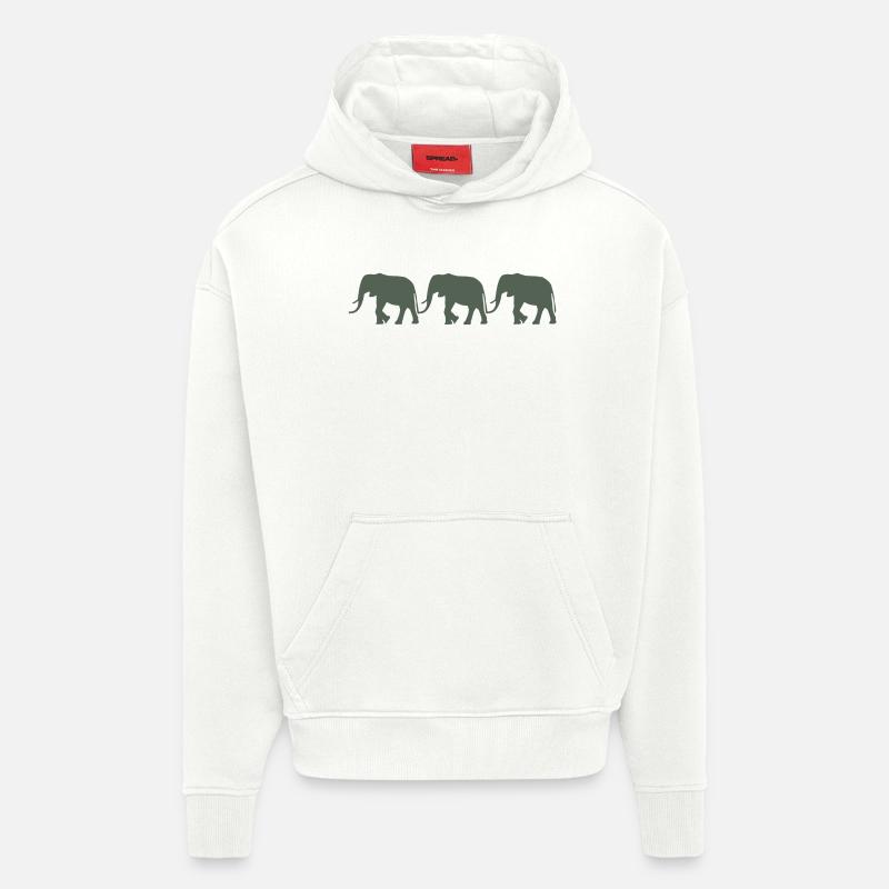 Éléphants - Sweat à capuche bio épais oversize fabriqué en UE - OFF WHITE