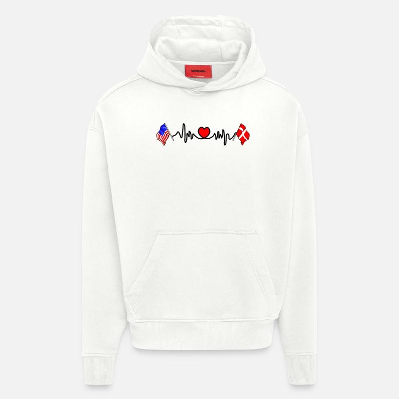 Cardio coeur États-Unis et drapeau Danemark - Sweat à capuche bio épais oversize fabriqué en UE - OFF WHITE
