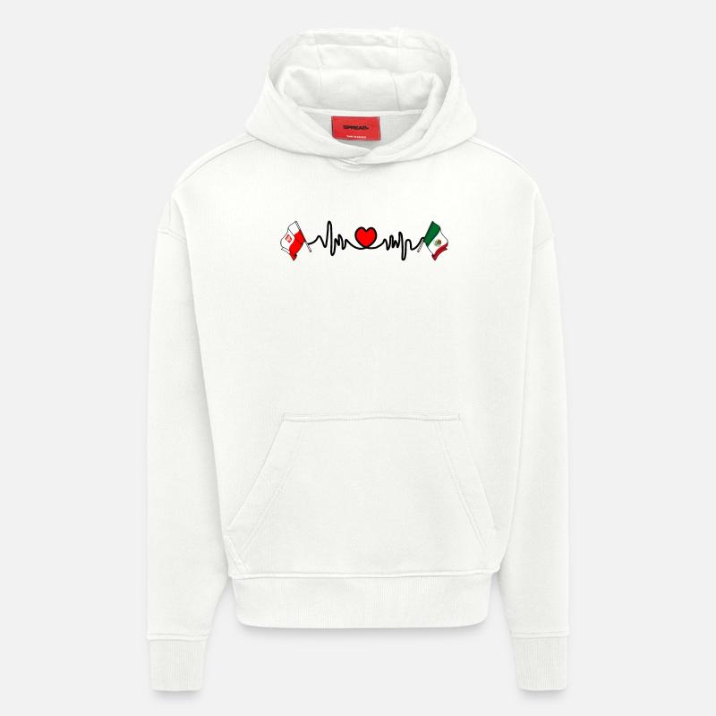 Cardio cardiaque Drapeau Pologne, drapeau Mexique - Sweat à capuche bio épais oversize fabriqué en UE - OFF WHITE