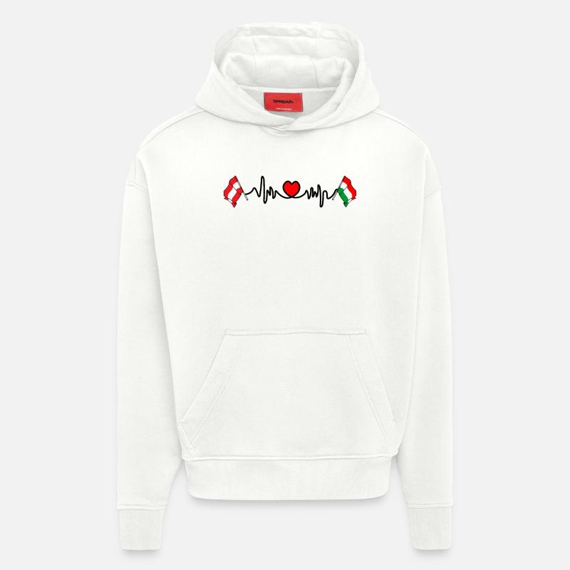 Cardio heart Drapeau Autriche, drapeau Hongrie - Sweat à capuche bio épais oversize fabriqué en UE - OFF WHITE
