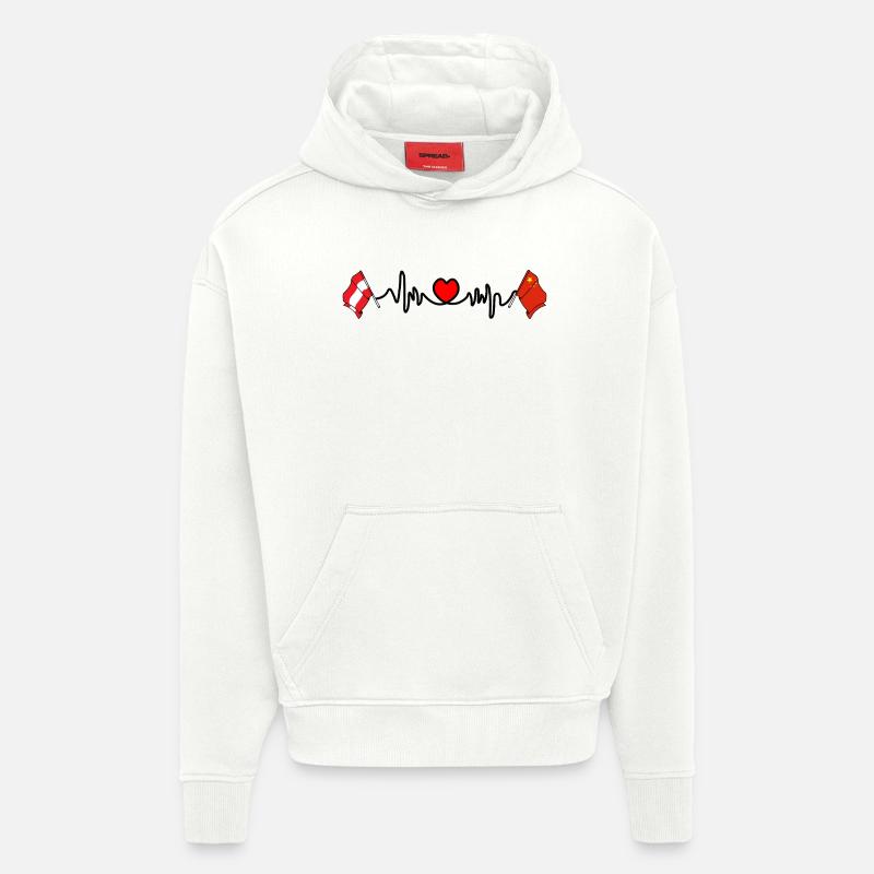 Cardio heart Flag Austria, flag China - Hoodie- made by SPREAD  - OFF WHITE