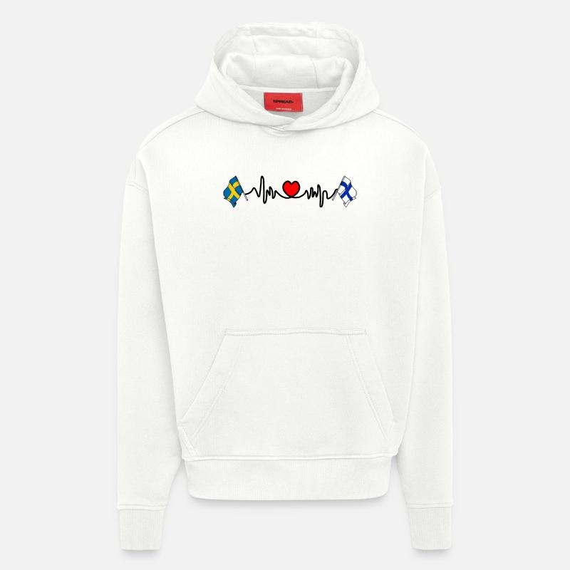 Cardio coeur Drapeau Suède, drapeau Finlande - Sweat à capuche bio épais oversize fabriqué en UE - OFF WHITE