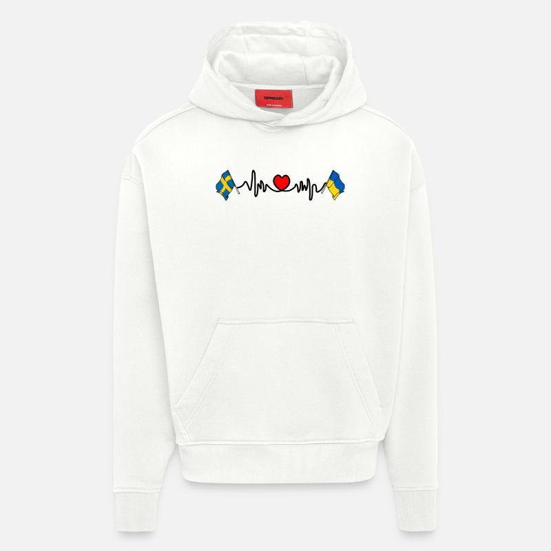 Cardio heart Drapeau Suède, drapeau Ukraine - Sweat à capuche bio épais oversize fabriqué en UE - OFF WHITE