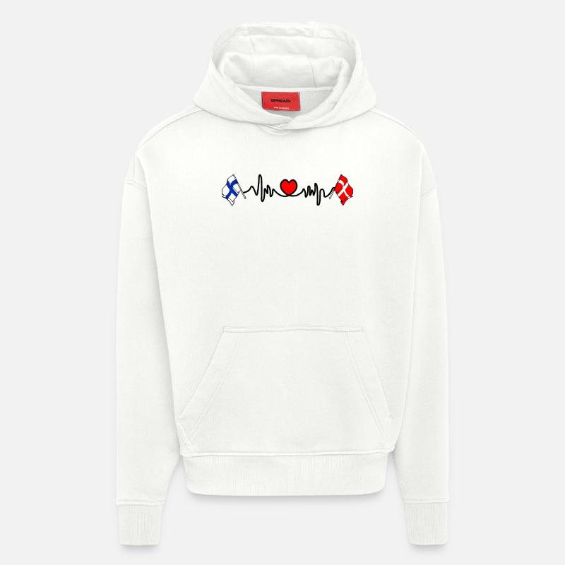 Cardio heart Drapeau Finlande, drapeau Danemark - Sweat à capuche bio épais oversize fabriqué en UE - OFF WHITE