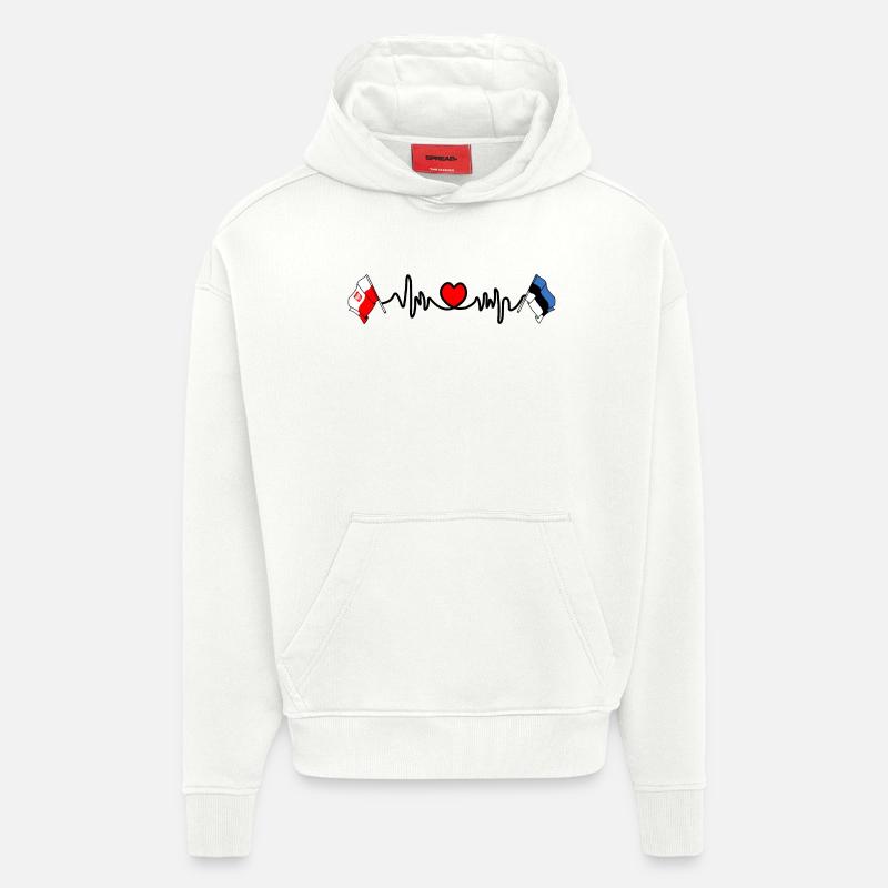 Cardio cardiaque Drapeau Pologne, Estonie - Sweat à capuche bio épais oversize fabriqué en UE - OFF WHITE