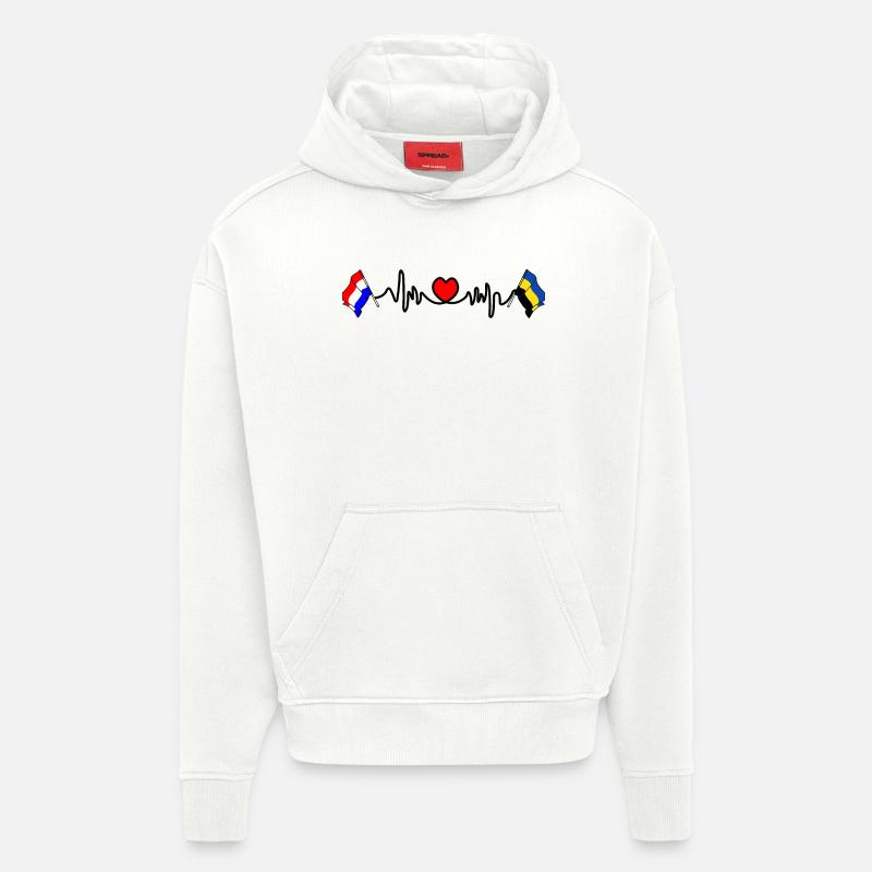 Cardio coeur Drapeau Pays-Bas, drapeau Gueldre - Sweat à capuche bio épais oversize fabriqué en UE - OFF WHITE