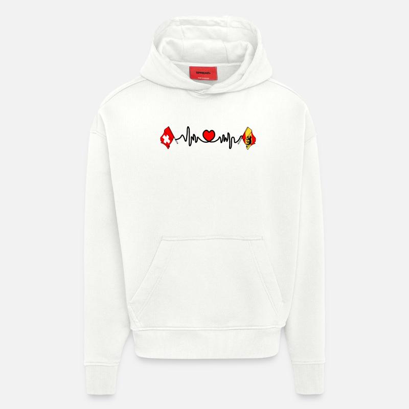 Cardio heart Drapeau Suisse, drapeau Berne - Sweat à capuche bio épais oversize fabriqué en UE - OFF WHITE