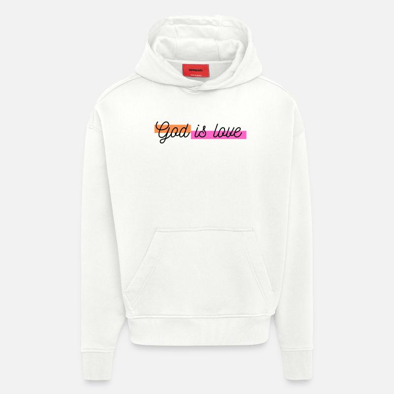 Dieu est amour - Sweat à capuche bio épais oversize fabriqué en UE - OFF WHITE