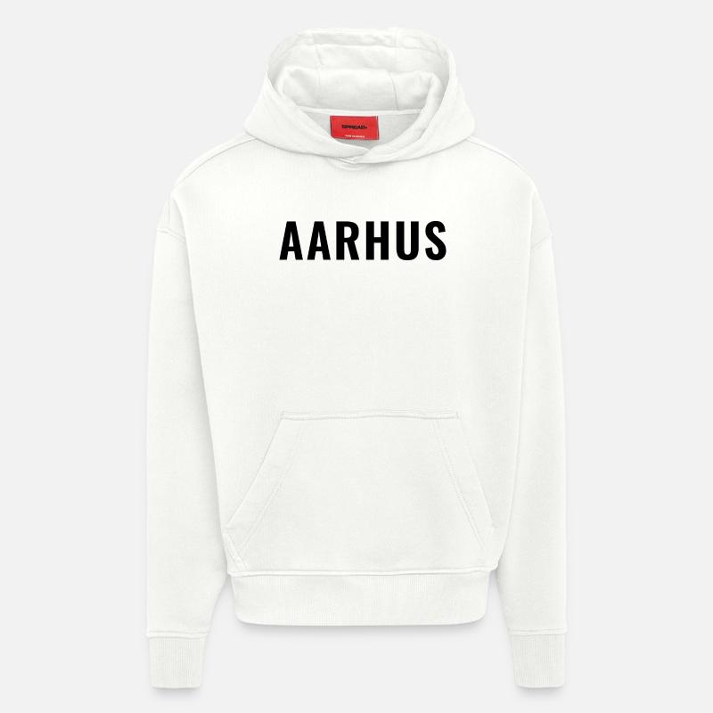 Aarhus Danemark Typographie minimale - Sweat à capuche bio épais oversize fabriqué en UE - OFF WHITE