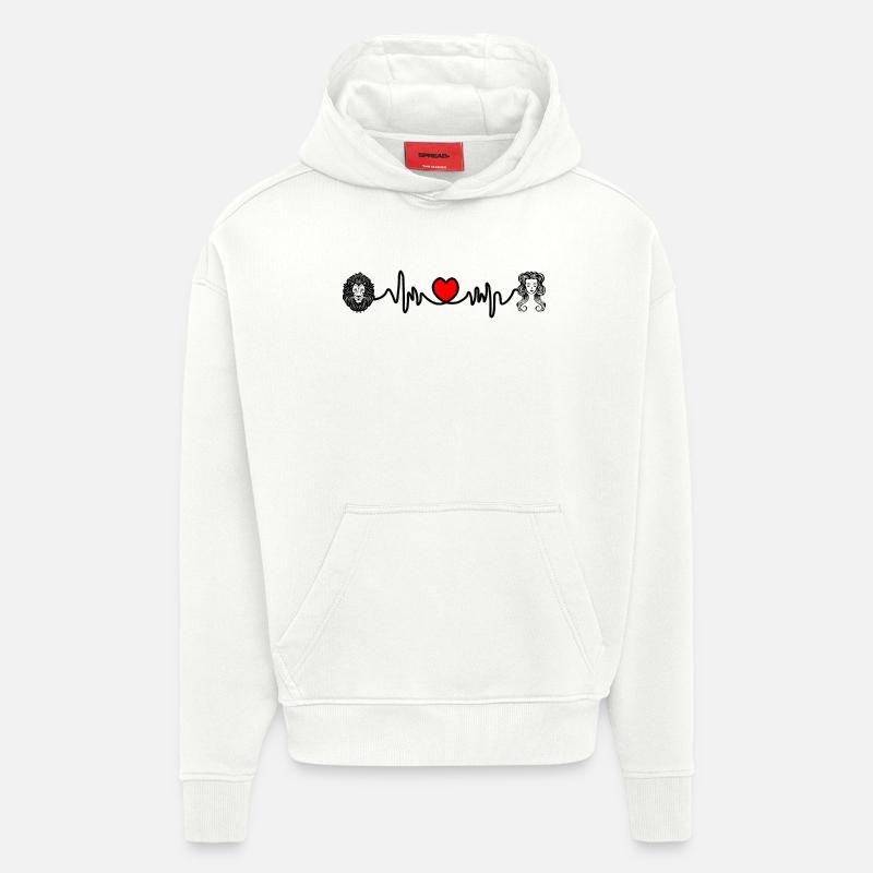 Fréquence cardiaque cardio Lion Vierge - Sweat à capuche bio épais oversize fabriqué en UE - OFF WHITE