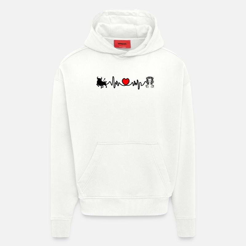 Fréquence cardiaque cardio Taureau vierge - Sweat à capuche bio épais oversize fabriqué en UE - OFF WHITE