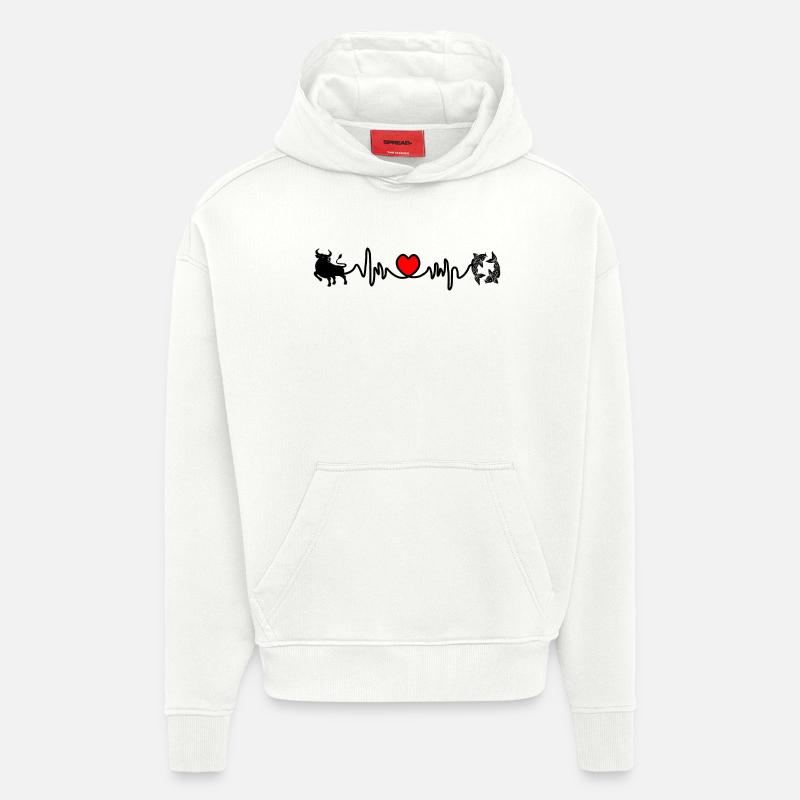 Fréquence cardiaque cardio Taureau Poissons - Sweat à capuche bio épais oversize fabriqué en UE - OFF WHITE