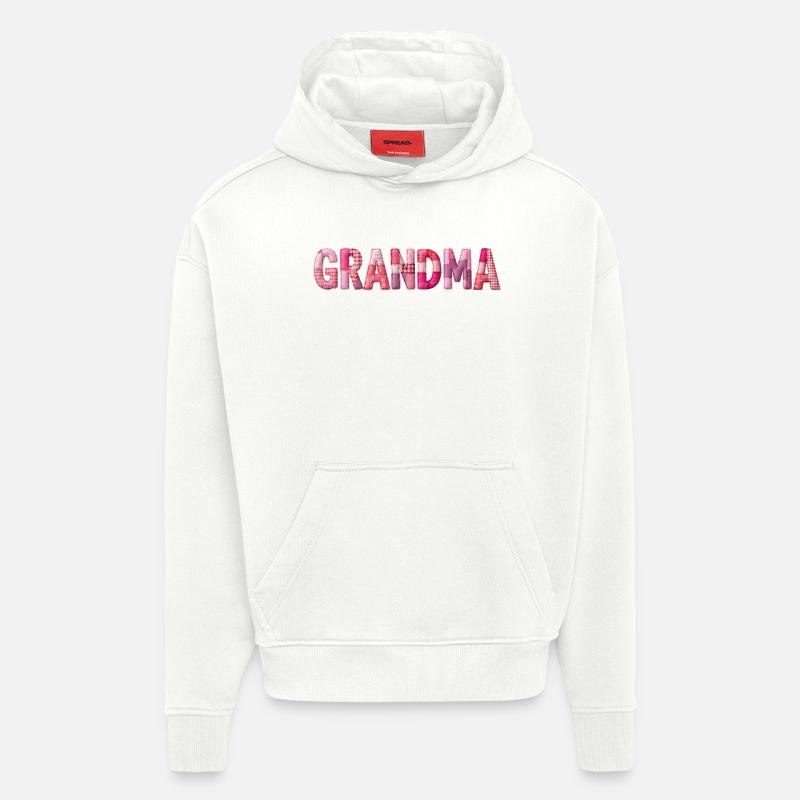 Grandmother Pink Plaid Letters Patchwork - Hoodie- made by SPREAD  - OFF WHITE