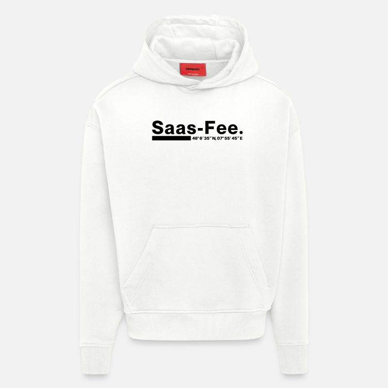 Coordonnées Saas-Fee Valais, Suisse - Sweat à capuche bio épais oversize fabriqué en UE - OFF WHITE