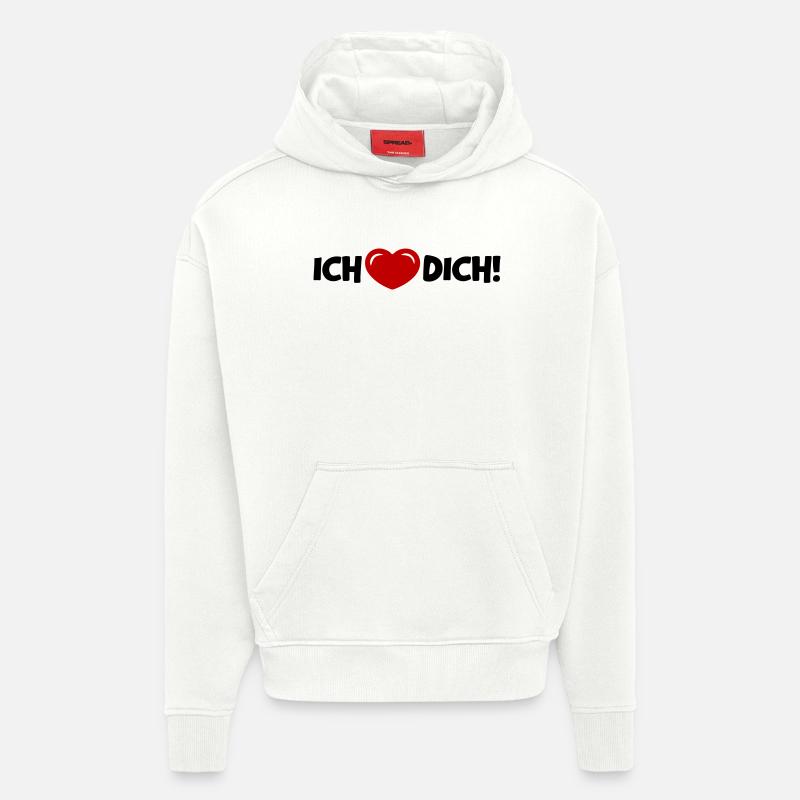 Je t’aime cœur Preuve d’amour - Sweat à capuche bio épais oversize fabriqué en UE - OFF WHITE