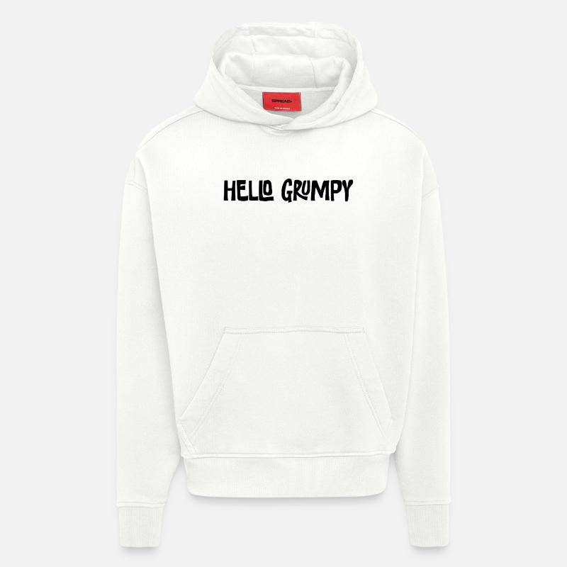 Hello Grumpy Lustiger Minimal Spruch - Sweat à capuche bio épais oversize fabriqué en UE - OFF WHITE