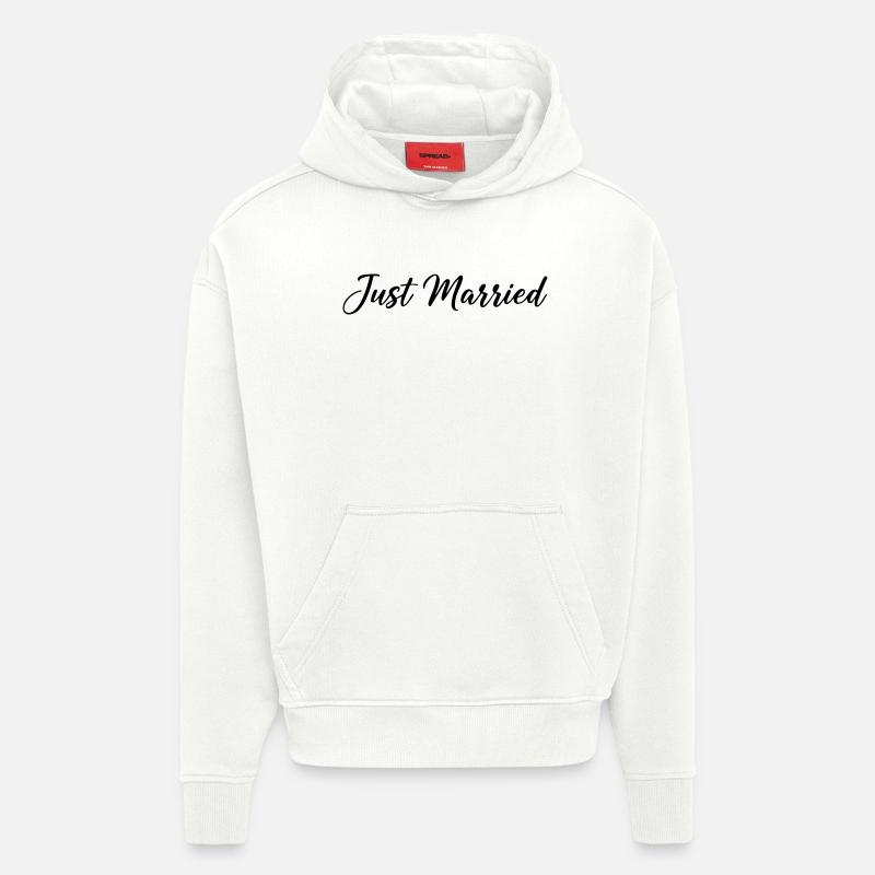 Juste marié – Lettrage classique de mariage - Sweat à capuche bio épais oversize fabriqué en UE - OFF WHITE