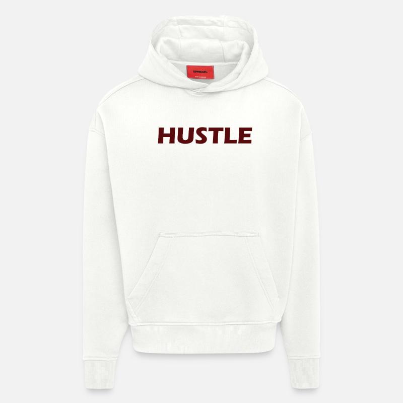 Conception typographique audacieuse Hustle - Sweat à capuche bio épais oversize fabriqué en UE - OFF WHITE